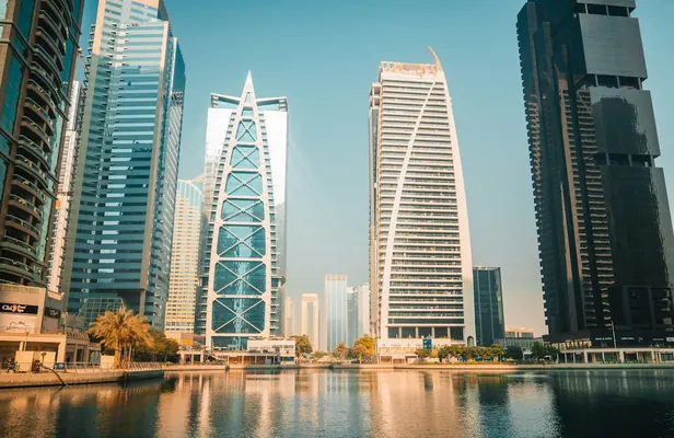 Skyscrapers reflected in water, Dubai